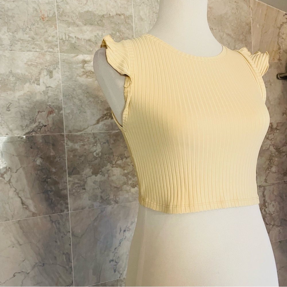 ZARA Ribbed Ruffle Cap Sleeve Top - Picture 4 of 7